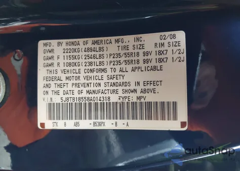 2008 Acura Rdx z USA, uszkodzony, nr VIN 5J8TB18558A014318